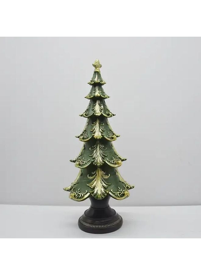 Green Resin Christmas Tree Centerpiece with Golden Ornaments All Weather Holiday Decor - Image 1