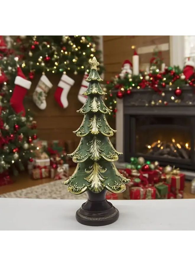 Green Resin Christmas Tree Centerpiece with Golden Ornaments All Weather Holiday Decor - Image 5