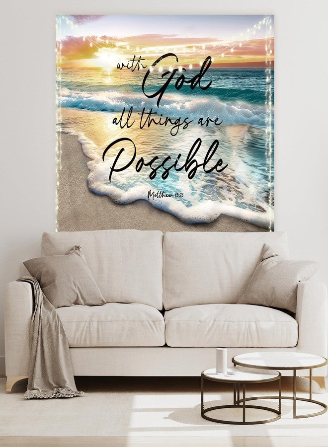 Riyidecor Beach Bible Verse Tapestry Ocean Sunrise Beachy Wave Tropical Coastal Scene Wall Hanging Sunset Hawaiian 59Wx51H Inch Sea Seaside Seashore Skyline Bedroom Living Room Dorm Wall Home Decor - Image 4