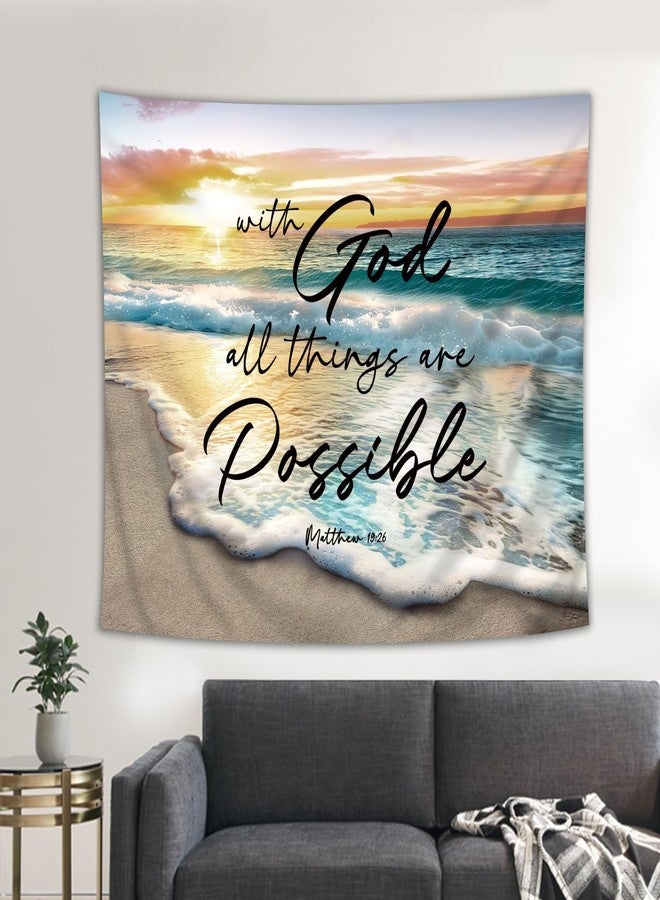 Riyidecor Beach Bible Verse Tapestry Ocean Sunrise Beachy Wave Tropical Coastal Scene Wall Hanging Sunset Hawaiian 59Wx51H Inch Sea Seaside Seashore Skyline Bedroom Living Room Dorm Wall Home Decor - Image 1