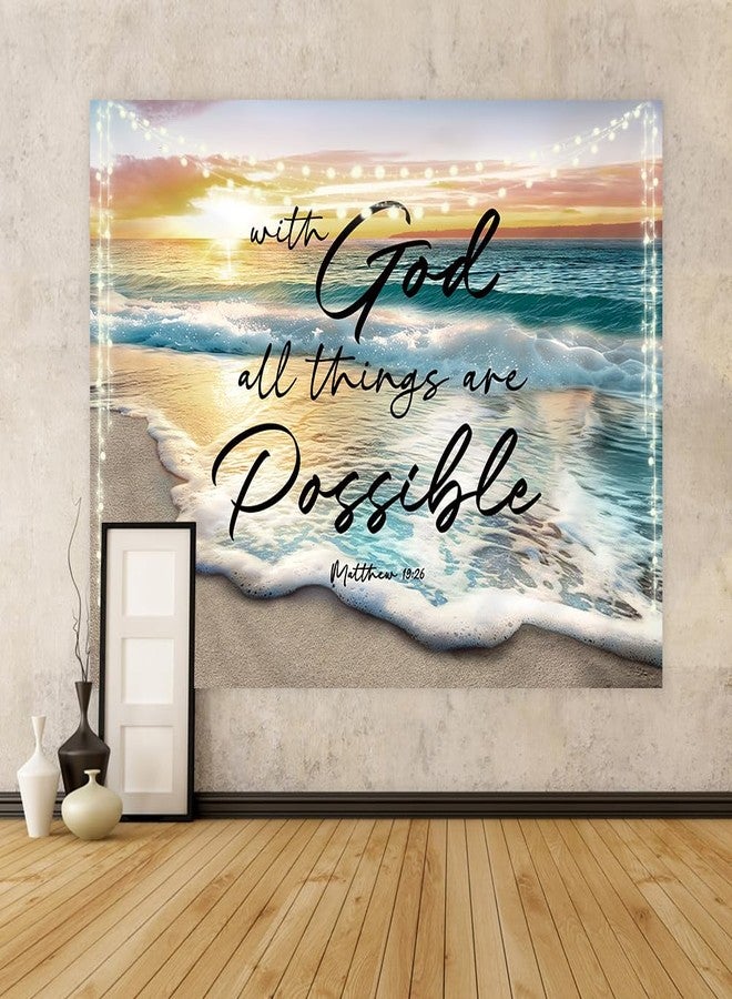 Riyidecor Beach Bible Verse Tapestry Ocean Sunrise Beachy Wave Tropical Coastal Scene Wall Hanging Sunset Hawaiian 59Wx51H Inch Sea Seaside Seashore Skyline Bedroom Living Room Dorm Wall Home Decor - Image 3