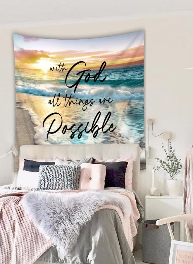 Riyidecor Beach Bible Verse Tapestry Ocean Sunrise Beachy Wave Tropical Coastal Scene Wall Hanging Sunset Hawaiian 59Wx51H Inch Sea Seaside Seashore Skyline Bedroom Living Room Dorm Wall Home Decor - Image 2