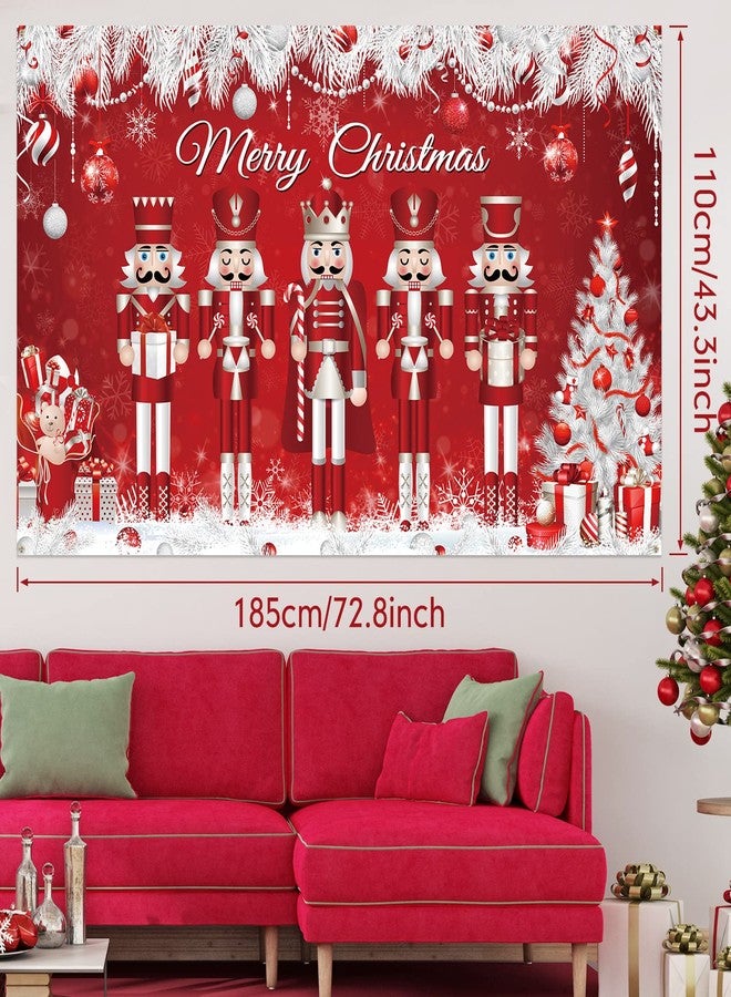 Tiamon Christmas Party Decoration Merry Christmas Nutcracker Backdrop Banner Xmas Large Soldier Model Photo Booth Background White Red Nutcracker Decor for Christmas Winter New Year Eve Birthday Supplies - Image 2