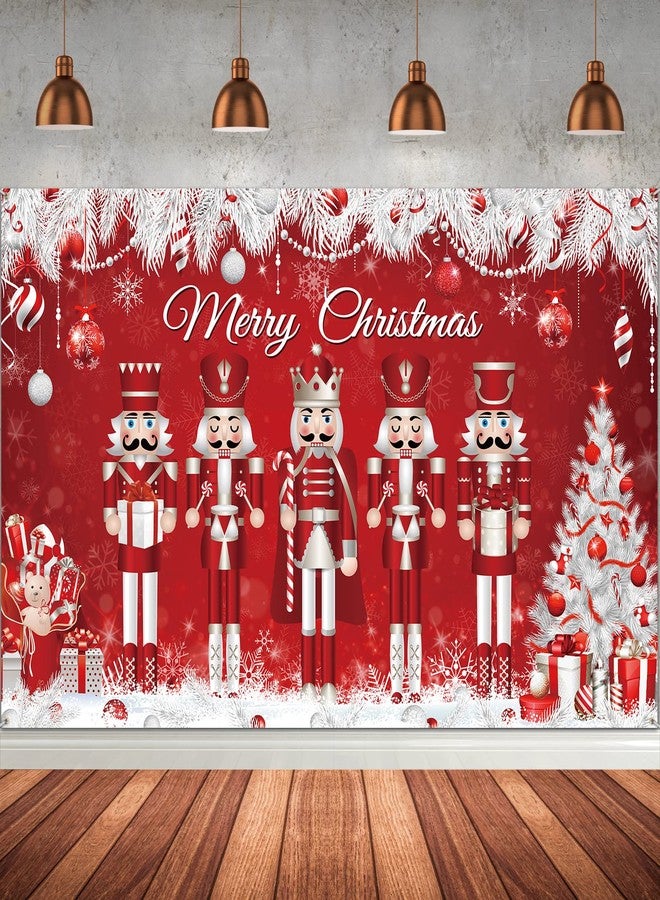 Tiamon Christmas Party Decoration Merry Christmas Nutcracker Backdrop Banner Xmas Large Soldier Model Photo Booth Background White Red Nutcracker Decor for Christmas Winter New Year Eve Birthday Supplies - Image 1