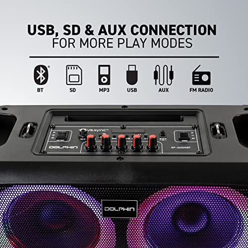 Dolphin Boombox Bluetooth Party Speaker- Portable Loud Speaker System with Dual 6.5" Woofers and 1" Tweeter, LED Light Effects, Wireless Outdoor Party Speaker with Deep Bass, Multi Input Audio System - Image 2