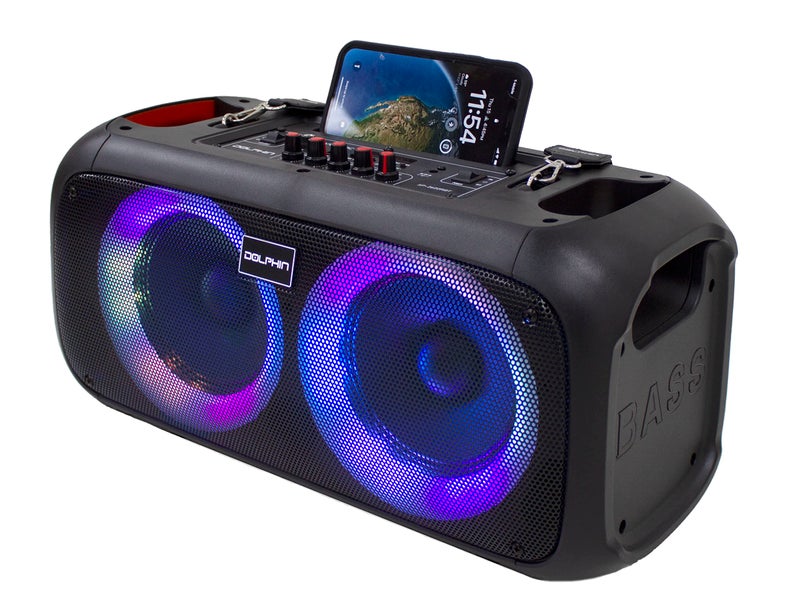 Dolphin Boombox Bluetooth Party Speaker- Portable Loud Speaker System with Dual 6.5" Woofers and 1" Tweeter, LED Light Effects, Wireless Outdoor Party Speaker with Deep Bass, Multi Input Audio System - Image 1