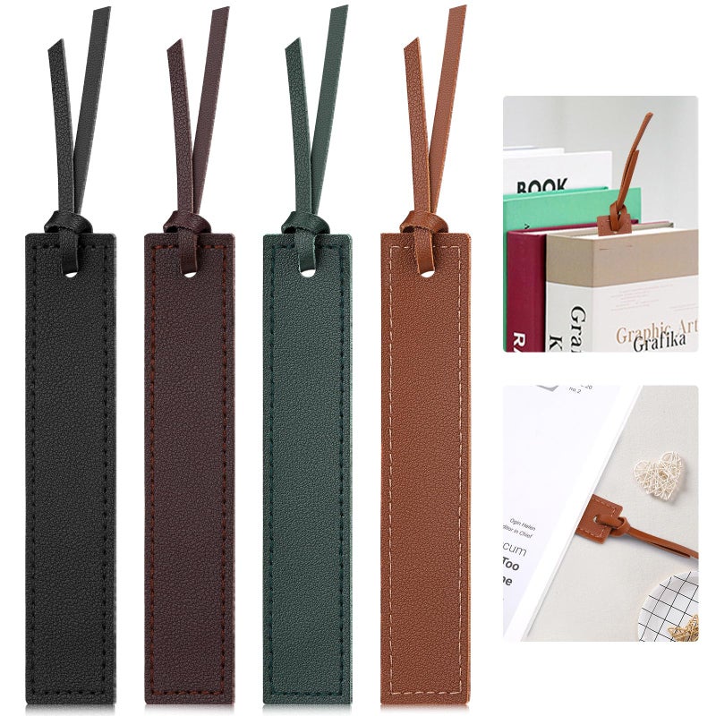 kdafio 4 Pcs Leather Bookmark, Classic Stitched Bookmark with Leather Rope, Bookmarks for Men, Handmade Stitched Book Marks Page Markers for Book Reader Teachers Students School Office - Image 1