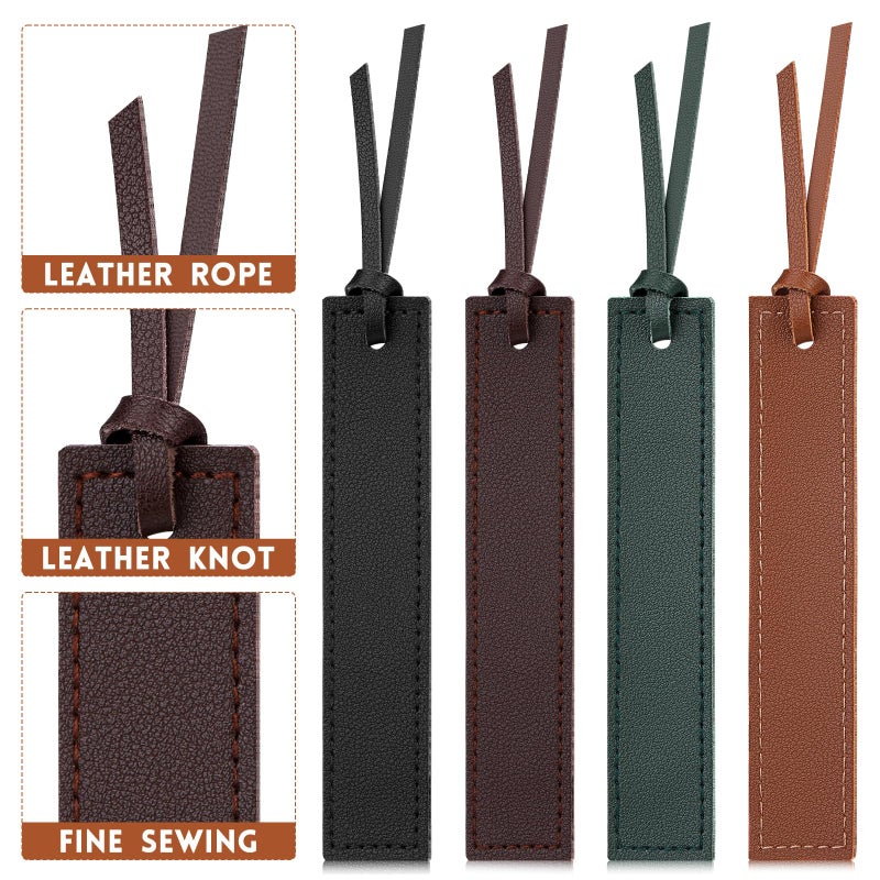 kdafio 4 Pcs Leather Bookmark, Classic Stitched Bookmark with Leather Rope, Bookmarks for Men, Handmade Stitched Book Marks Page Markers for Book Reader Teachers Students School Office - Image 3