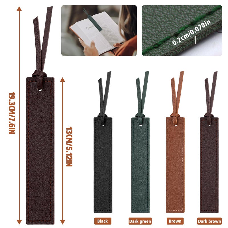 kdafio 4 Pcs Leather Bookmark, Classic Stitched Bookmark with Leather Rope, Bookmarks for Men, Handmade Stitched Book Marks Page Markers for Book Reader Teachers Students School Office - Image 2