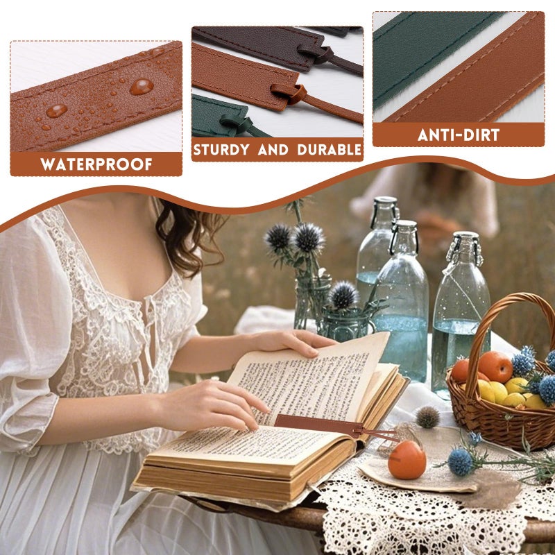 kdafio 4 Pcs Leather Bookmark, Classic Stitched Bookmark with Leather Rope, Bookmarks for Men, Handmade Stitched Book Marks Page Markers for Book Reader Teachers Students School Office - Image 5