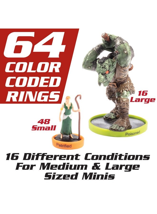 Monster Protectors Deluxe Condition Rings w Wooden Case (64 Rings for Standard & Large) - 16 Conditions, DND Flexible Design- Easy Affix Base Slides Under Figure- Works with Dungeons Dragons, Pathfinder & All RPG Games  - Image 4