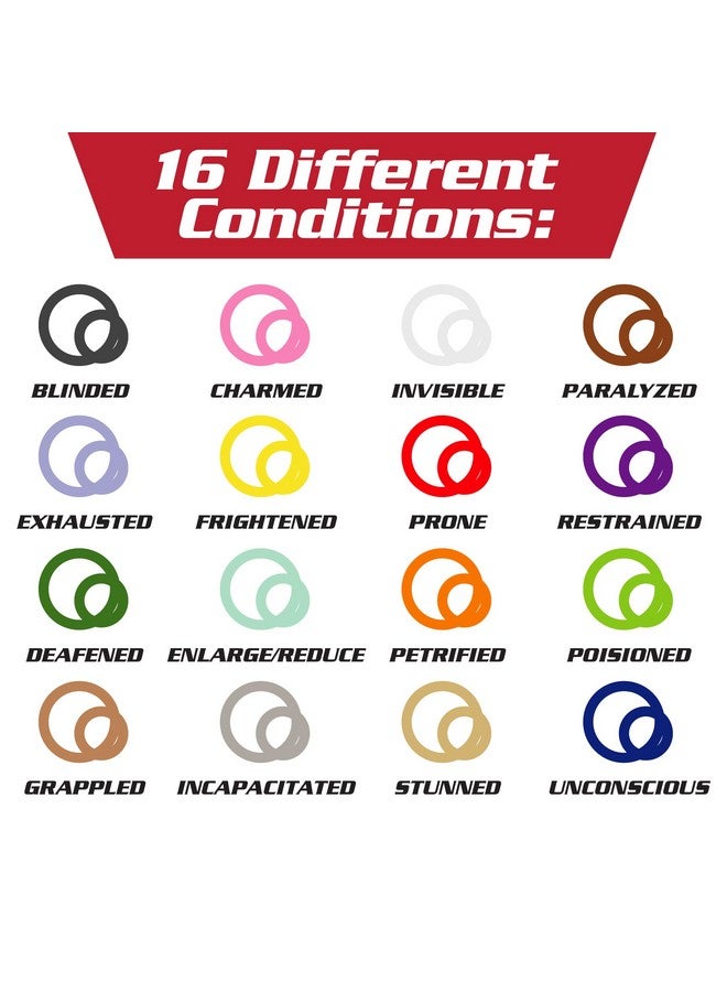 Monster Protectors Deluxe Condition Rings w Wooden Case (64 Rings for Standard & Large) - 16 Conditions, DND Flexible Design- Easy Affix Base Slides Under Figure- Works with Dungeons Dragons, Pathfinder & All RPG Games  - Image 3