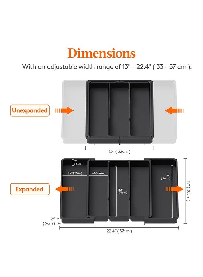 هاهاهاي 2 قطعة منظم أدراج لأدوات المائدة لأدوات المطبخ، صينية أدوات مطبخ كبيرة قابلة للتوسيع للمطبخ، حامل أدوات مائدة وأدوات مائدة قابل للتعديل، تخزين بلاستيكي مدمج للملاعق والشوك والسكاكين (أسود) - Image 4