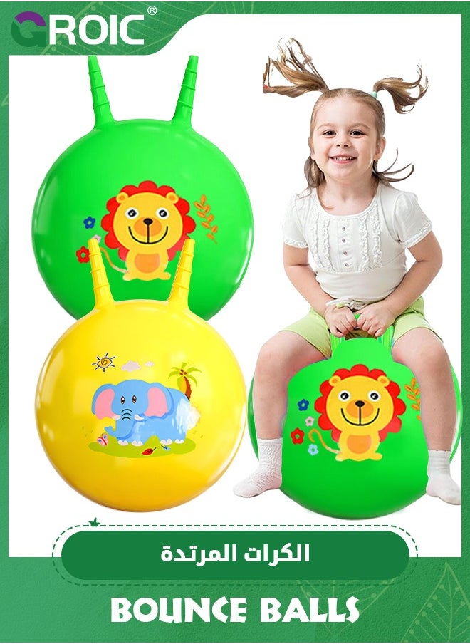 GROIC - Bouncy Balls with Handle for Kids, Ride On Toys Balls for Toddlers,2 Pack Hopper Ball 18 Inch Size with Air Pump for Kids Jumping Sports Ride Games Balance Exercise Indoor Outdoor Fun,Jumping Ball - Image 1