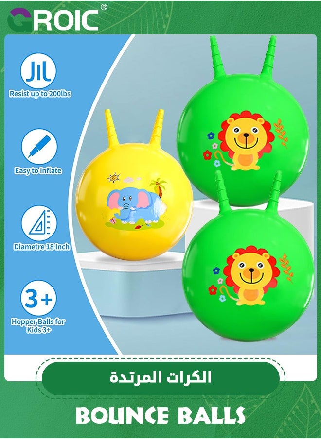GROIC - Bouncy Balls with Handle for Kids, Ride On Toys Balls for Toddlers,2 Pack Hopper Ball 18 Inch Size with Air Pump for Kids Jumping Sports Ride Games Balance Exercise Indoor Outdoor Fun,Jumping Ball - Image 1
