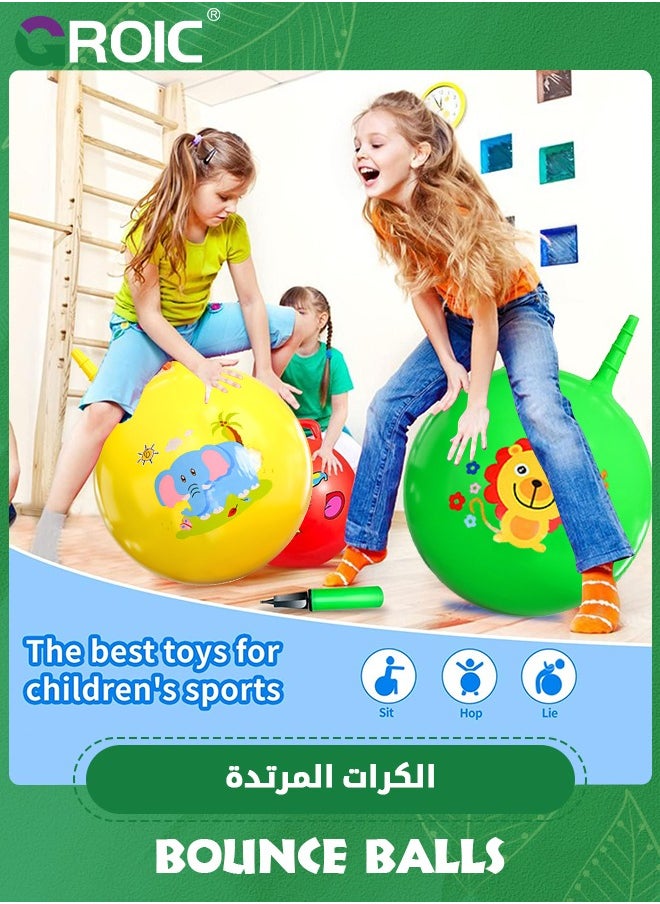 GROIC - Bouncy Balls with Handle for Kids, Ride On Toys Balls for Toddlers,2 Pack Hopper Ball 18 Inch Size with Air Pump for Kids Jumping Sports Ride Games Balance Exercise Indoor Outdoor Fun,Jumping Ball - Image 1
