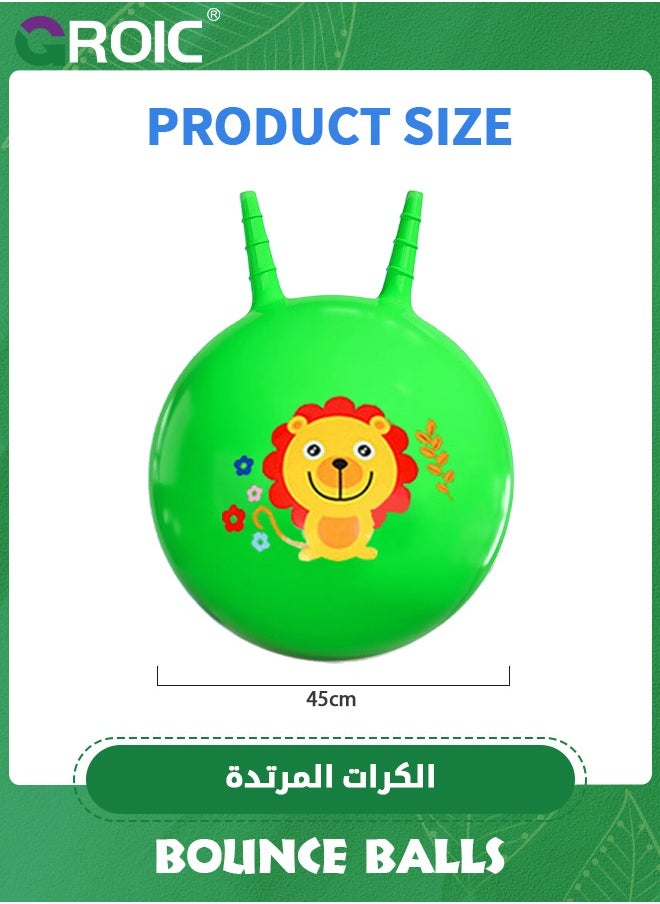 GROIC - Bouncy Balls with Handle for Kids, Ride On Toys Balls for Toddlers,2 Pack Hopper Ball 18 Inch Size with Air Pump for Kids Jumping Sports Ride Games Balance Exercise Indoor Outdoor Fun,Jumping Ball - Image 1