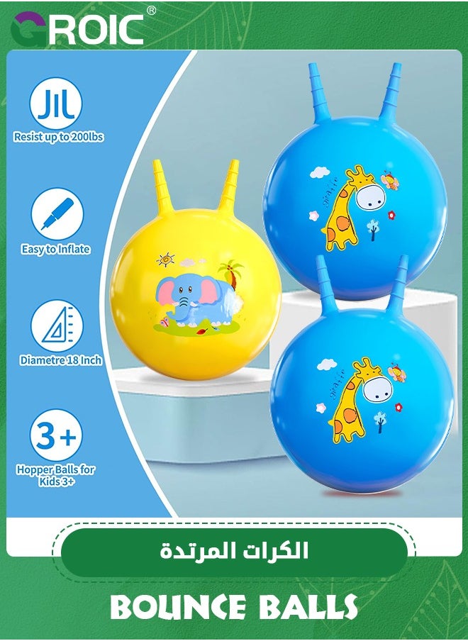 GROIC - Bouncy Balls with Handle for Kids, Ride On Toys Balls for Toddlers,2 Pack Hopper Ball 18 Inch Size with Air Pump for Kids Jumping Sports Ride Games Balance Exercise Indoor Outdoor Fun,Jumping Ball - Image 1