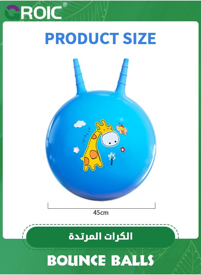 GROIC - Bouncy Balls with Handle for Kids, Ride On Toys Balls for Toddlers,2 Pack Hopper Ball 18 Inch Size with Air Pump for Kids Jumping Sports Ride Games Balance Exercise Indoor Outdoor Fun,Jumping Ball - Image 1