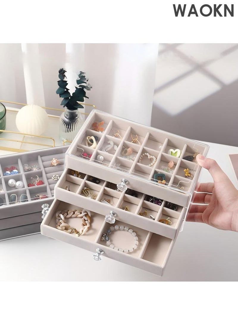 WAOKN Jewelry Box Organizer for Women and men,3 Layer Jewelry Display Storage Box , Large Jewelry Box for Necklaces and Bracelets Earring and Ring , Suitable for bedrooms and dressing tables , unisex , beige . - Image 5