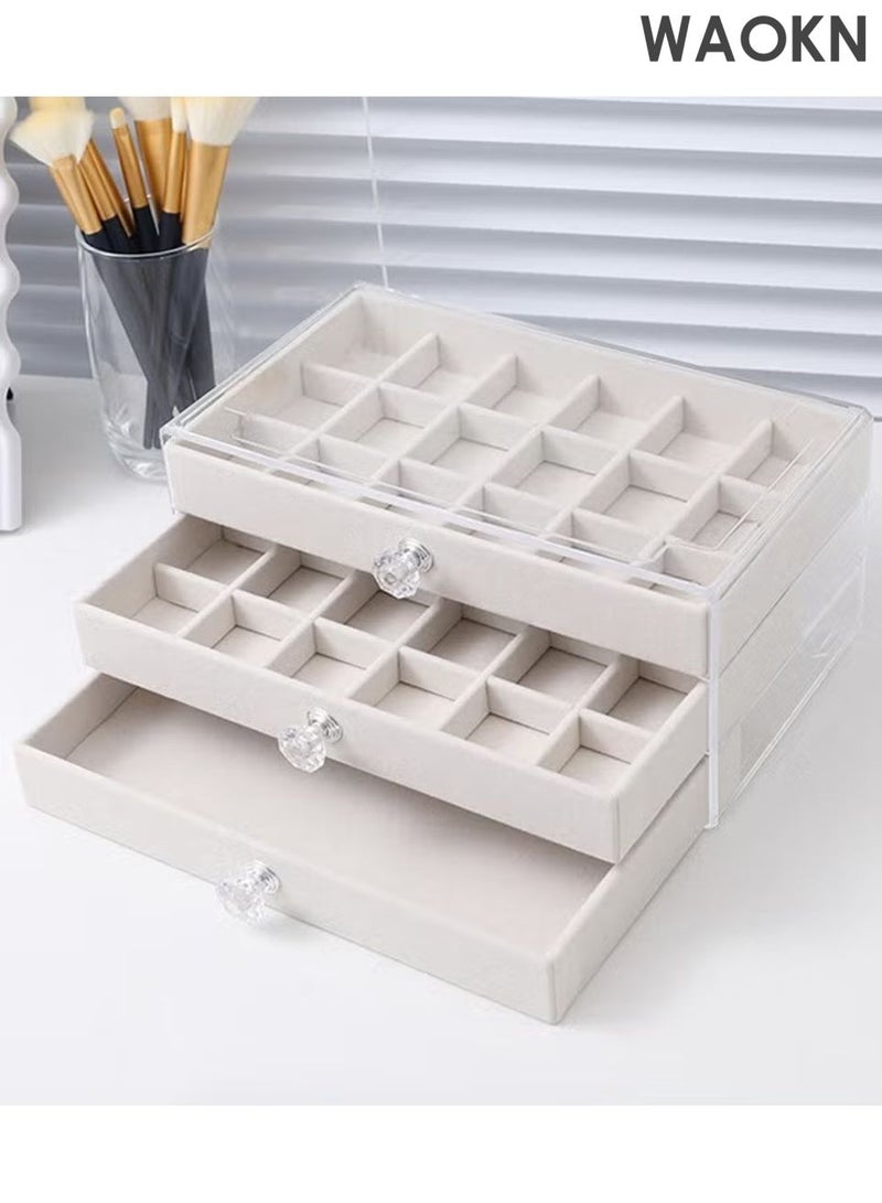 WAOKN Jewelry Box Organizer for Women and men,3 Layer Jewelry Display Storage Box , Large Jewelry Box for Necklaces and Bracelets Earring and Ring , Suitable for bedrooms and dressing tables , unisex , beige . - Image 1