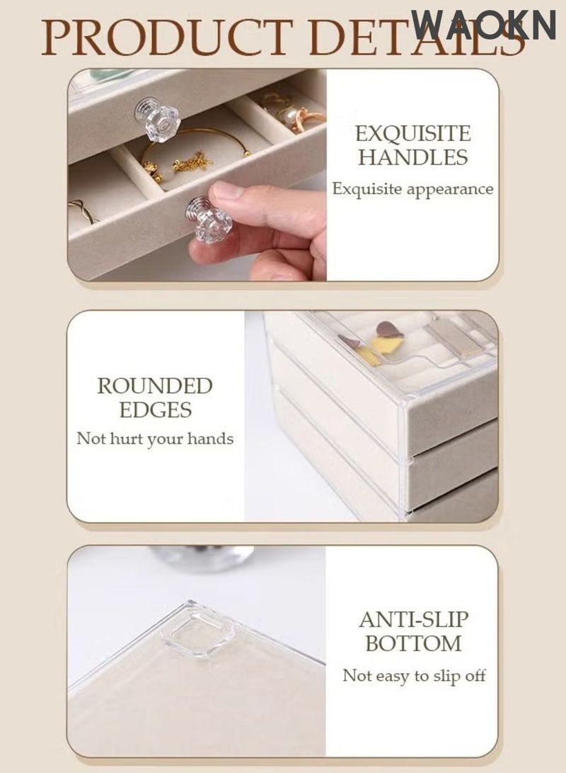 WAOKN Jewelry Box Organizer for Women and men,3 Layer Jewelry Display Storage Box , Large Jewelry Box for Necklaces and Bracelets Earring and Ring , Suitable for bedrooms and dressing tables , unisex , beige . - Image 3