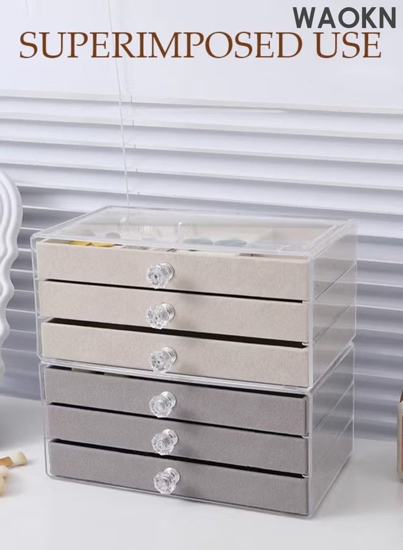 WAOKN Jewelry Box Organizer for Women and men,3 Layer Jewelry Display Storage Box , Large Jewelry Box for Necklaces and Bracelets Earring and Ring , Suitable for bedrooms and dressing tables , unisex , beige . - Image 2