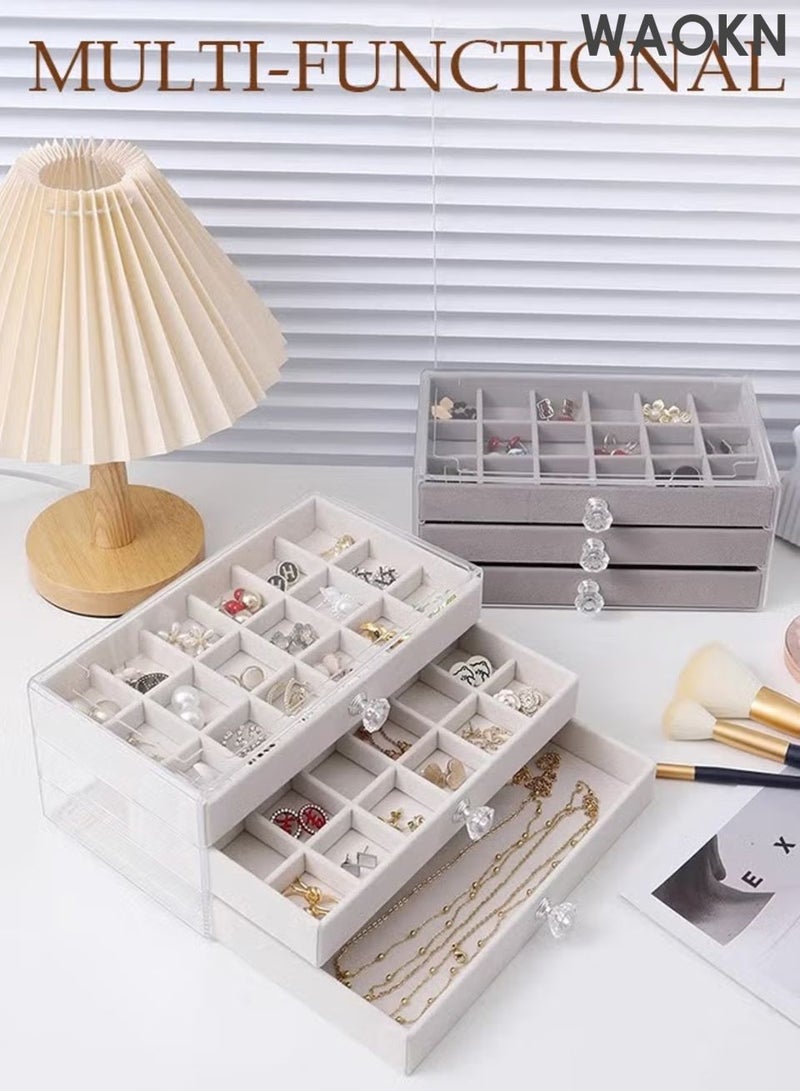 WAOKN Jewelry Box Organizer for Women and men,3 Layer Jewelry Display Storage Box , Large Jewelry Box for Necklaces and Bracelets Earring and Ring , Suitable for bedrooms and dressing tables , unisex , beige . - Image 4