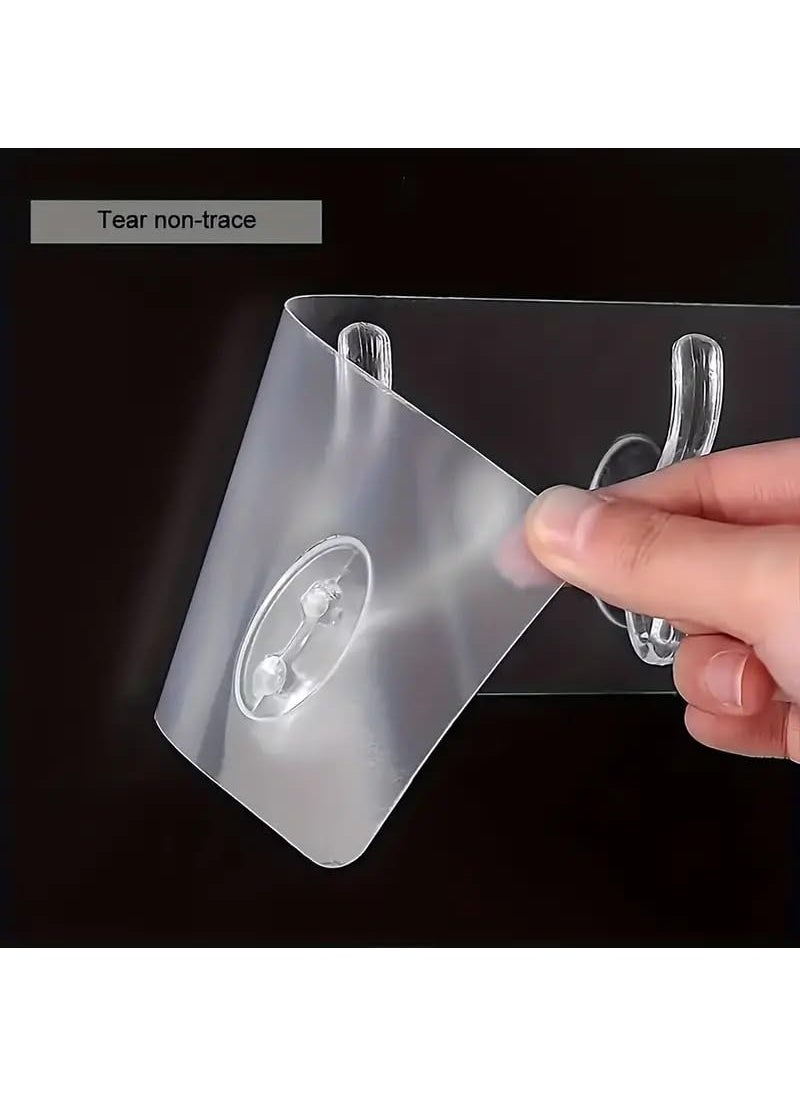 Styllent 10 Pcs Single 6 Rows Multifunctional Transparent Sticky Hook Set Adhesive Sticker Hanger Kitchen Bathroom Oilproof Home Wall Hanging Waterproof Seamless Invisible Strong Self Adhesive Wall Mounted  - Image 2