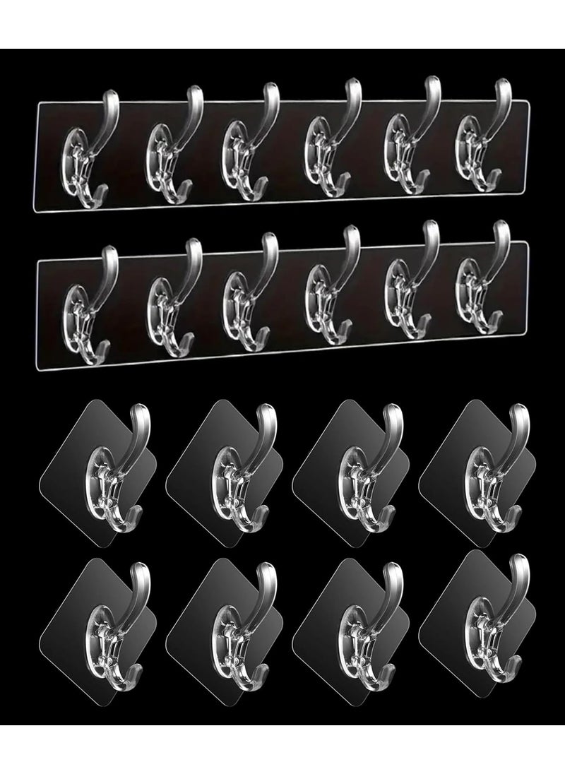 Styllent 10 Pcs Single 6 Rows Multifunctional Transparent Sticky Hook Set Adhesive Sticker Hanger Kitchen Bathroom Oilproof Home Wall Hanging Waterproof Seamless Invisible Strong Self Adhesive Wall Mounted  - Image 1