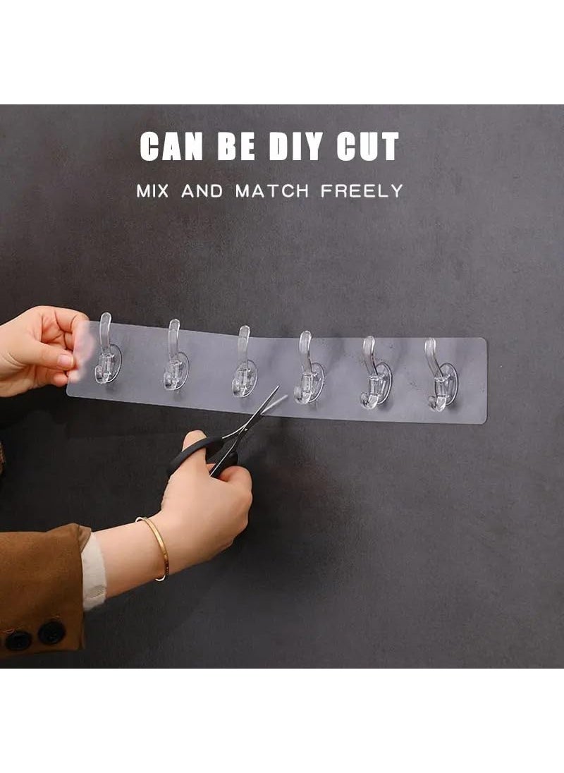 Styllent 10 Pcs Single 6 Rows Multifunctional Transparent Sticky Hook Set Adhesive Sticker Hanger Kitchen Bathroom Oilproof Home Wall Hanging Waterproof Seamless Invisible Strong Self Adhesive Wall Mounted  - Image 3