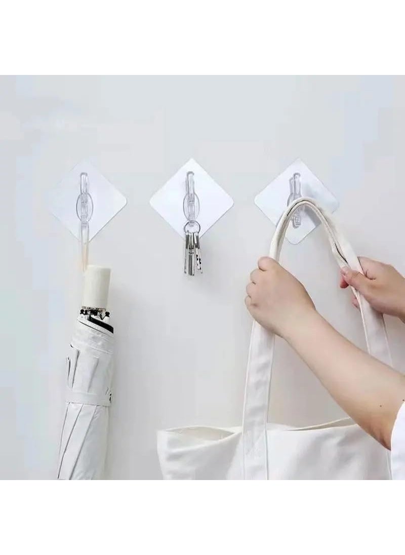Styllent 10 Pcs Single 6 Rows Multifunctional Transparent Sticky Hook Set Adhesive Sticker Hanger Kitchen Bathroom Oilproof Home Wall Hanging Waterproof Seamless Invisible Strong Self Adhesive Wall Mounted  - Image 5