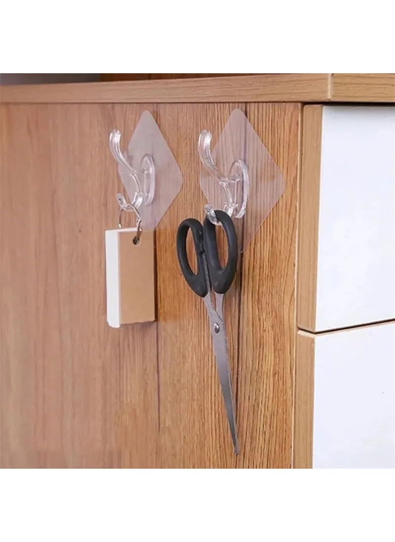 Styllent 10 Pcs Single 6 Rows Multifunctional Transparent Sticky Hook Set Adhesive Sticker Hanger Kitchen Bathroom Oilproof Home Wall Hanging Waterproof Seamless Invisible Strong Self Adhesive Wall Mounted  - Image 4