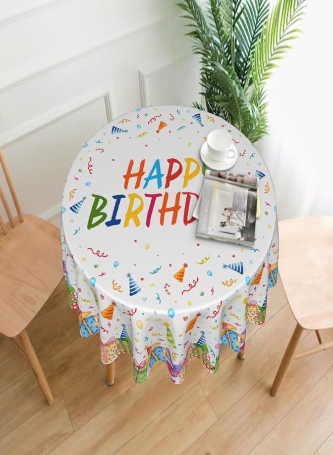 Aytipun Birthday Tablecloth Round 60 Inch Colorful Gift Box Ribbon Hat Print Happy Birthday Themed Decorative White Table Cloth Seasonal Festive Rustic Farmhouse for Indoor Party Kitchen Dinner Picnic Decor - Image 2