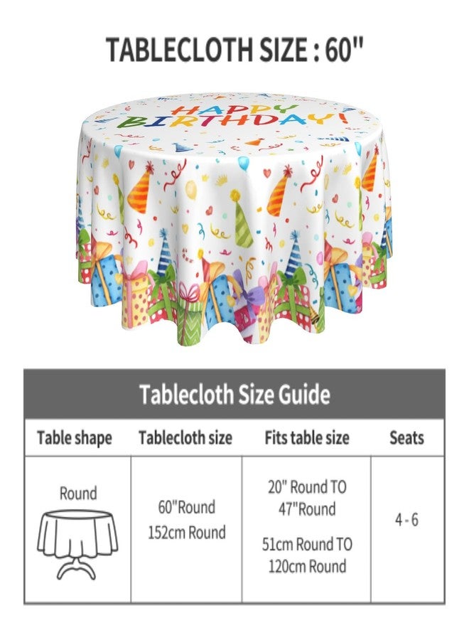 Aytipun Birthday Tablecloth Round 60 Inch Colorful Gift Box Ribbon Hat Print Happy Birthday Themed Decorative White Table Cloth Seasonal Festive Rustic Farmhouse for Indoor Party Kitchen Dinner Picnic Decor - Image 3