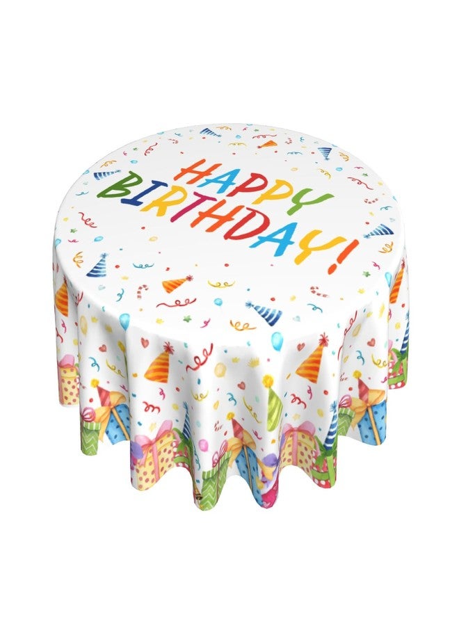 Aytipun Birthday Tablecloth Round 60 Inch Colorful Gift Box Ribbon Hat Print Happy Birthday Themed Decorative White Table Cloth Seasonal Festive Rustic Farmhouse for Indoor Party Kitchen Dinner Picnic Decor - Image 1