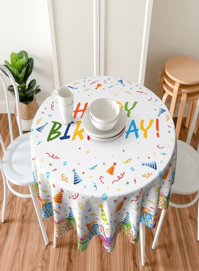 Aytipun Birthday Tablecloth Round 60 Inch Colorful Gift Box Ribbon Hat Print Happy Birthday Themed Decorative White Table Cloth Seasonal Festive Rustic Farmhouse for Indoor Party Kitchen Dinner Picnic Decor - Image 5