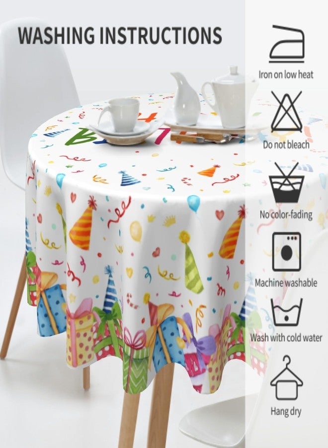 Aytipun Birthday Tablecloth Round 60 Inch Colorful Gift Box Ribbon Hat Print Happy Birthday Themed Decorative White Table Cloth Seasonal Festive Rustic Farmhouse for Indoor Party Kitchen Dinner Picnic Decor - Image 4