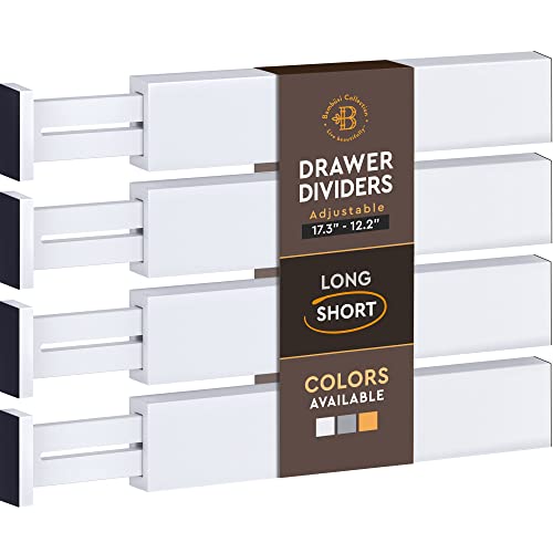 Bambüsi 4-Pack Bamboo Drawer Dividers - 2.6" High, 12.5"-17" Adjustable Drawer Organizers for Clothes, Expandable Dresser Separators in Bedroom/Bathroom/Kitchen/Office Organization and Storage (White) - Image 1