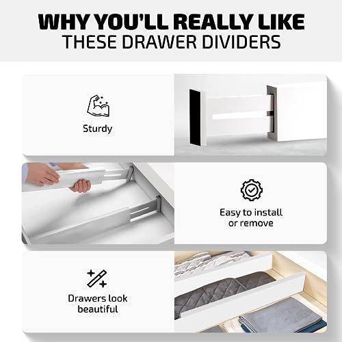 Bambüsi 4-Pack Bamboo Drawer Dividers - 2.6" High, 12.5"-17" Adjustable Drawer Organizers for Clothes, Expandable Dresser Separators in Bedroom/Bathroom/Kitchen/Office Organization and Storage (White) - Image 4