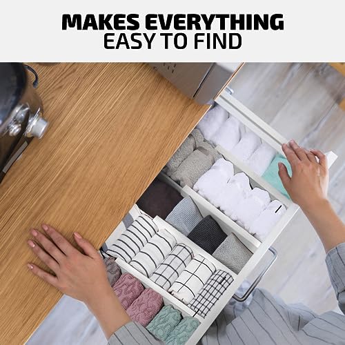 Bambüsi 4-Pack Bamboo Drawer Dividers - 2.6" High, 12.5"-17" Adjustable Drawer Organizers for Clothes, Expandable Dresser Separators in Bedroom/Bathroom/Kitchen/Office Organization and Storage (White) - Image 2