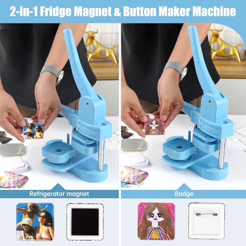 Goodcrafter Fridge Magnet Button Maker Machine,2-in-1 Fridge Magnet & Button Maker Machine, 50mm/1.97 inch Square Magnets Badge Maker Machine with 550 Free Parts (Includes 50 Pins) - Image 2