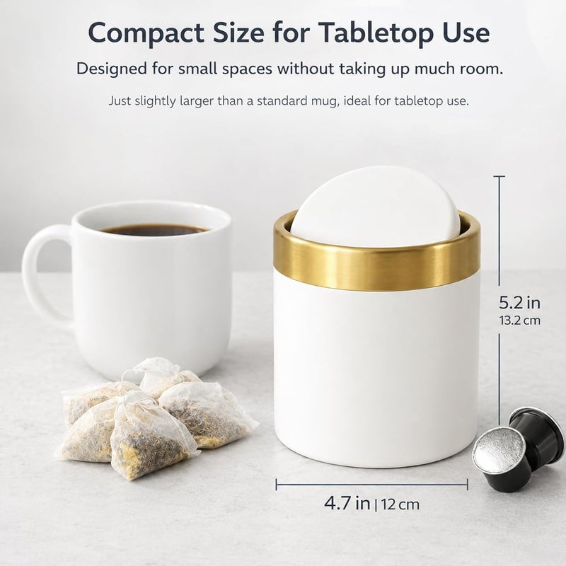 JILLICK Mini Trash Can with Lid, Stainless Steel Small Tiny, Countertop Trash Can for Desk Office Coffeetop, Swing Top Trash Bin 1.5 L/0.40 Gal, White - Image 3