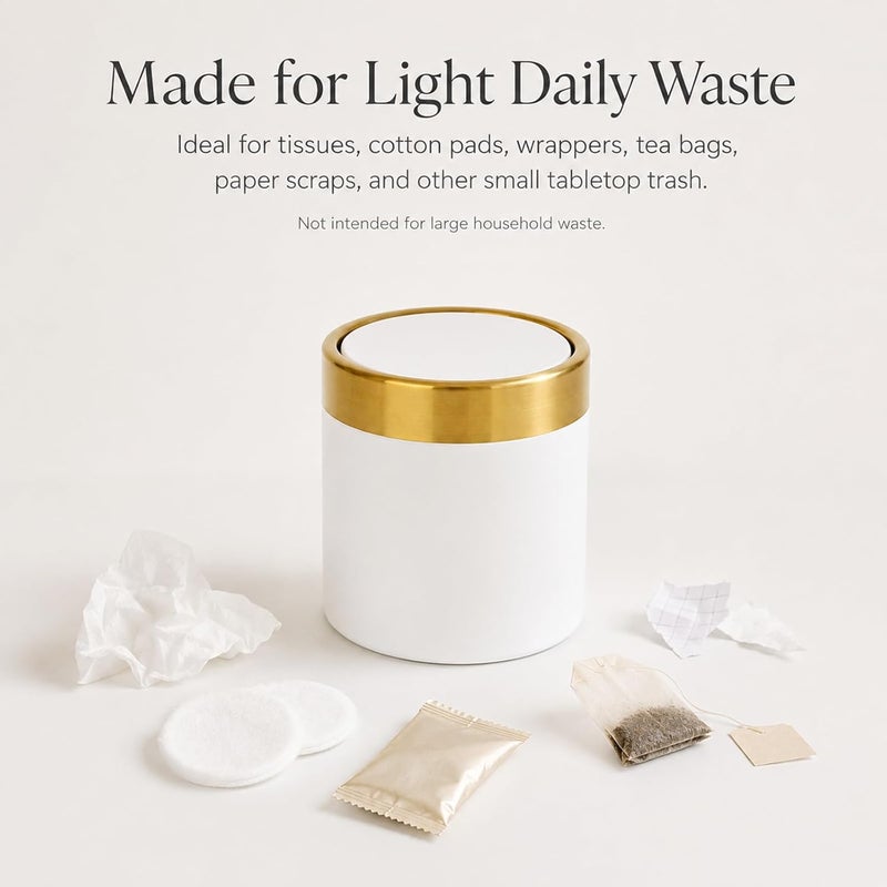 JILLICK Mini Trash Can with Lid, Stainless Steel Small Tiny, Countertop Trash Can for Desk Office Coffeetop, Swing Top Trash Bin 1.5 L/0.40 Gal, White - Image 4