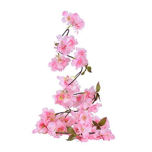 DearHouse 2 Pack Artificial Cherry Blossom Garland Hanging Vine Faux Cherry Blossom Flowers Garland for Home Garden Wedding Party Decor,Pink- 72Inches - Image 2