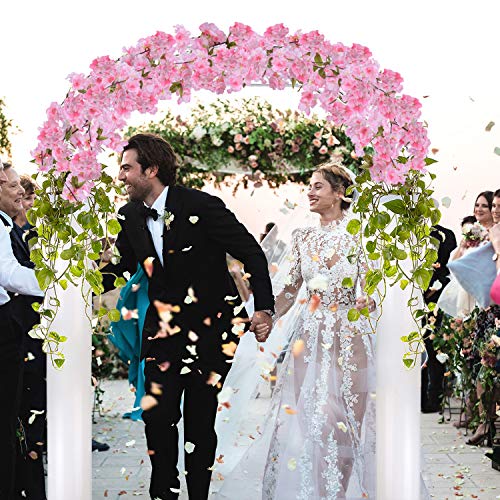 DearHouse 2 Pack Artificial Cherry Blossom Garland Hanging Vine Faux Cherry Blossom Flowers Garland for Home Garden Wedding Party Decor,Pink- 72Inches - Image 3