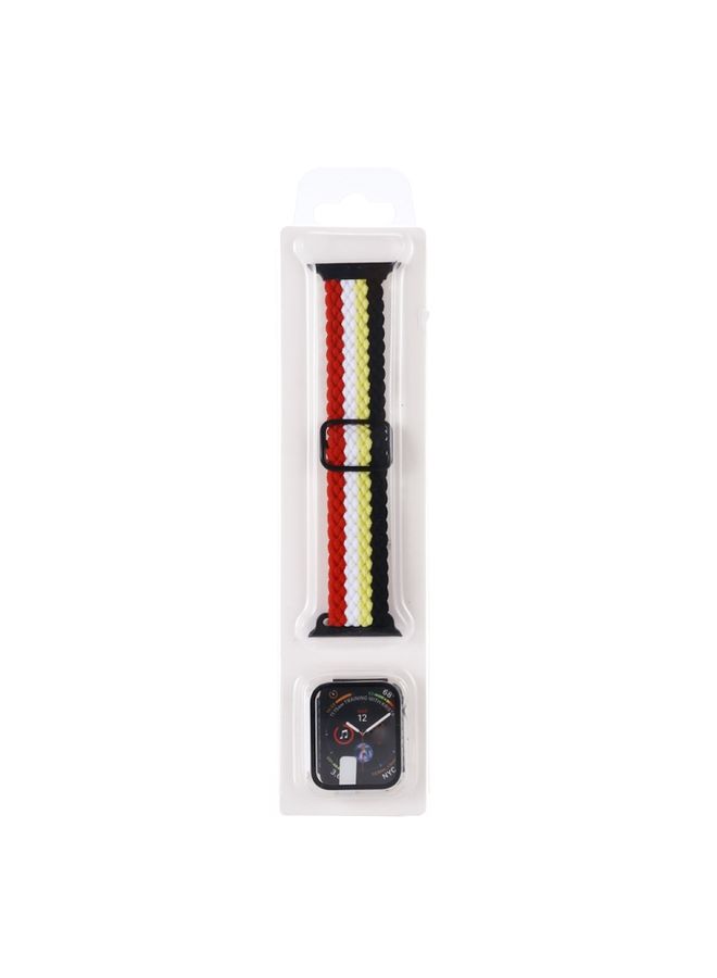 BURAQ Protective Cover Adjustable Striped Woven Nylon Watch Band + Watch Case Set For Apple Watch Series 7 41mm/6&SE&5&4 40mm/3&2&1 38mm(Black Yellow White Red)
