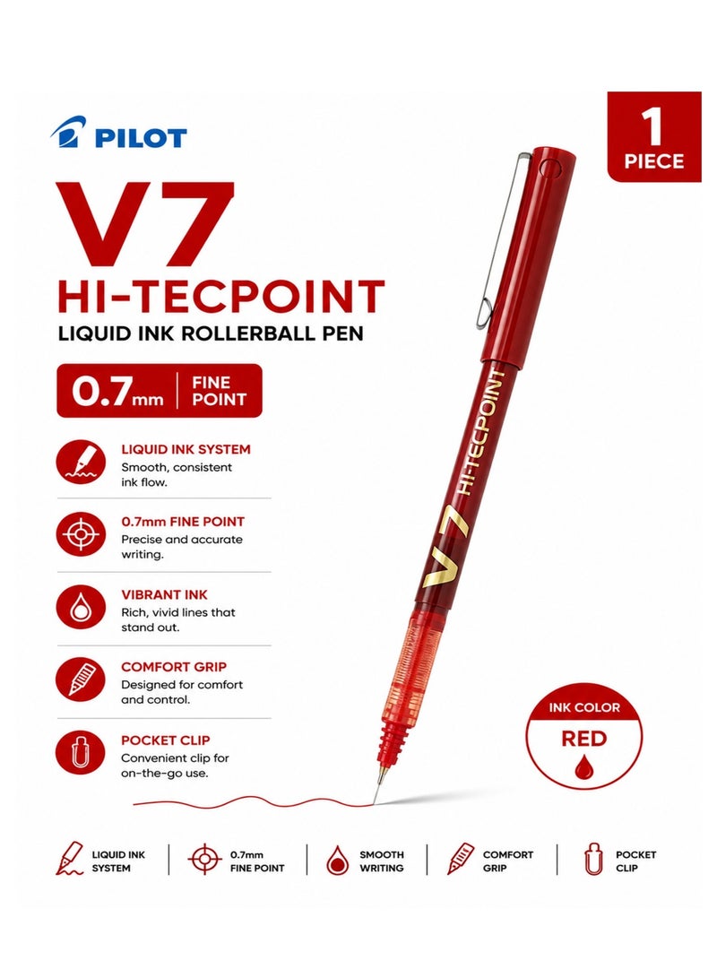 PILOT 1-Piece V7 Hi-Tecpoint Liquid Ink Rollerball Pen Red - Image 1
