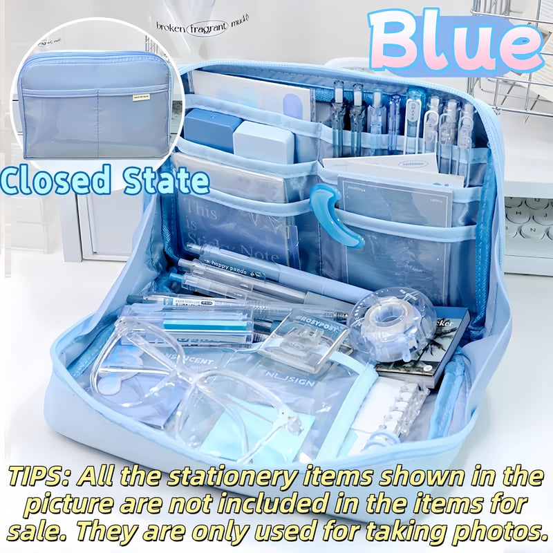 UIVXXUD Kawaii Cute Aesthetic Pencil Case - Large Capacity Canvas Pen Pouch Bag (Blue) - Image 2