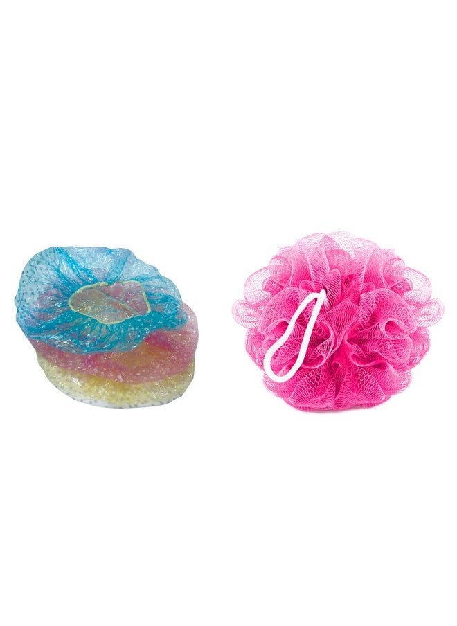 Panache Bath Puff Loofah And Shower Cap Combo Pack Reusable & Waterproof  - Image 2